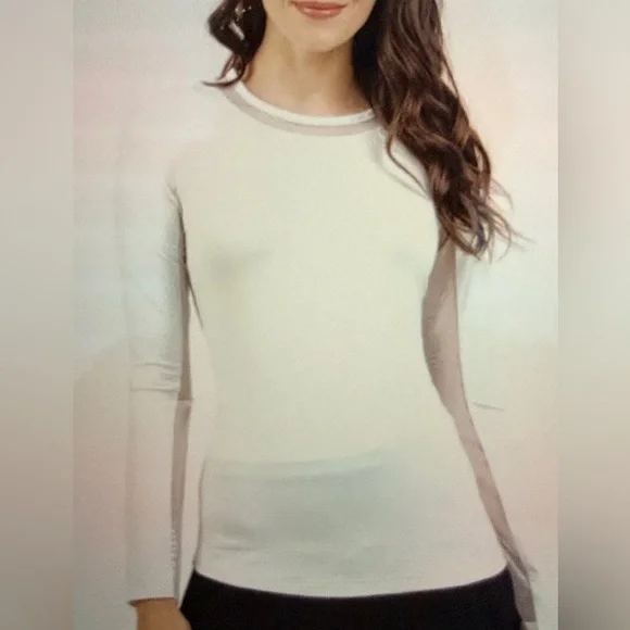 IBKUL Women's Long Sleeve White Inlay Crew Neck Top - Picture 3 of 8